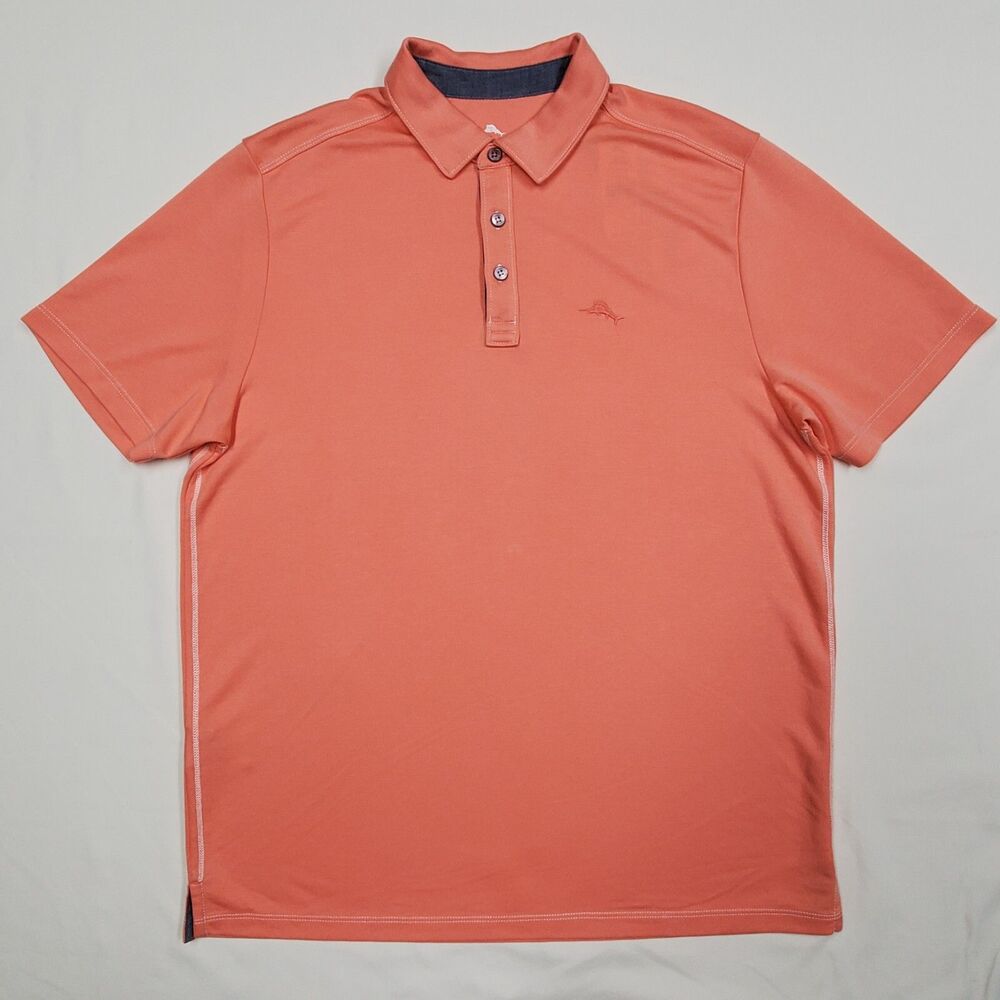 S- Tommy Bahama Men's Kohala Peak ShellaRosa Coral Tencel Model Polo Shirt 44"